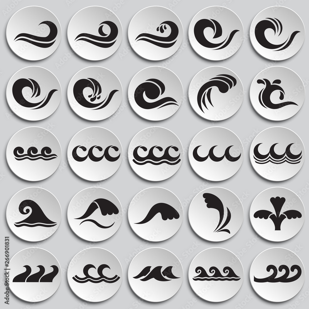 Waves icons set on plates background for graphic and web design. Simple vector sign. Internet concept symbol for website button or mobile app. Waves icons set on plates background for graphic and web design. Simple vector sign. Internet concept symbol for website button or mobile app.