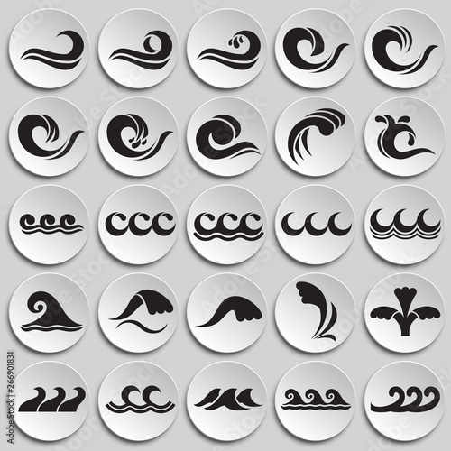 Waves icons set on plates background for graphic and web design. Simple vector sign. Internet concept symbol for website button or mobile app.