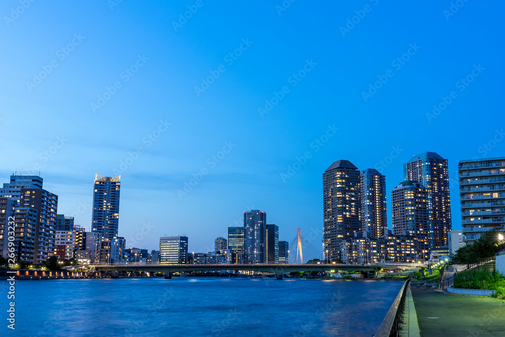 Naklejka premium 佃から望む隅田川沿いの夜景