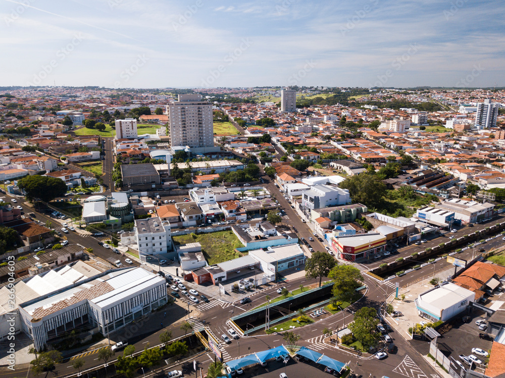 Aerial View of Franca city, Sao Paulo state. Brazil. March, 2019