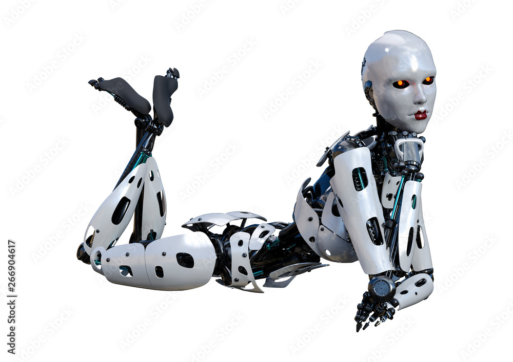 Fototapeta premium 3D Rendering Female Robot on White