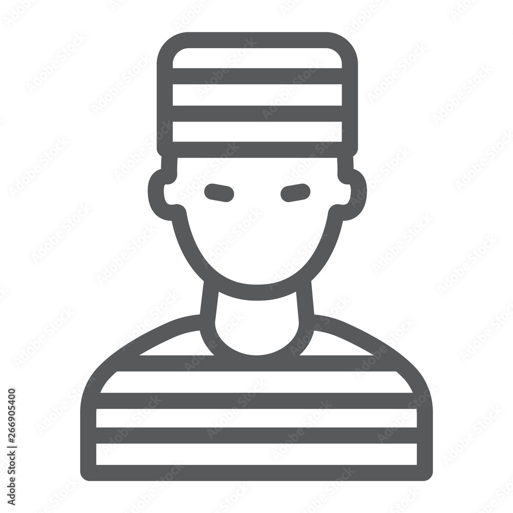 Prisoner line icon, crime and law, criminal sign, vector graphics, a linear pattern on a white background. Prisoner line icon, crime and law, criminal sign, vector graphics, a linear pattern on a white background.