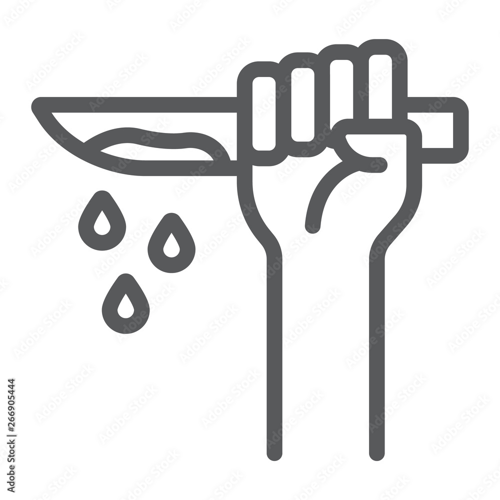 Murder line icon, crime and attack, hand and knife sign, vector graphics, a linear pattern on a white background. Murder line icon, crime and attack, hand and knife sign, vector graphics, a linear pattern on a white background.