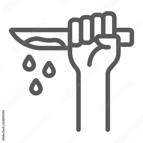 Murder line icon, crime and attack, hand and knife sign, vector graphics, a linear pattern on a white background.