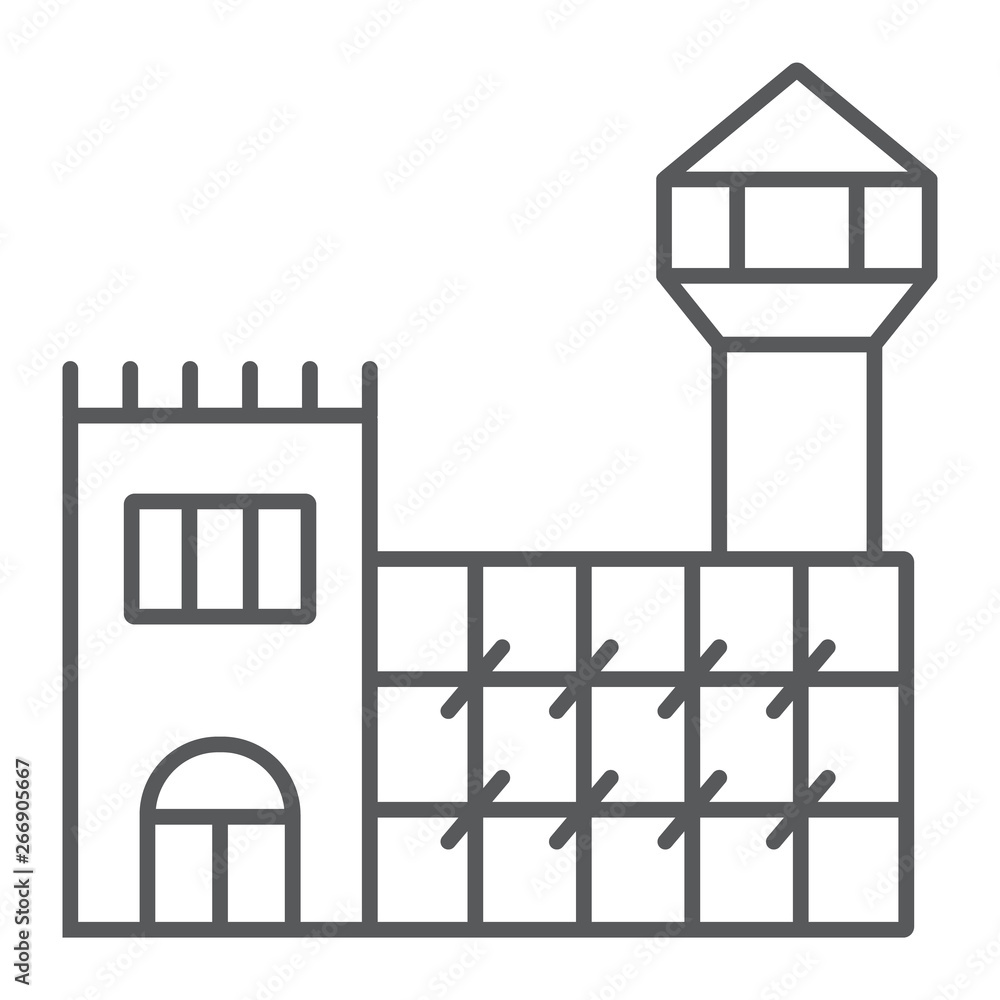 Prison thin line icon, cell and arrest, jail sign, vector graphics, a linear pattern on a white background.