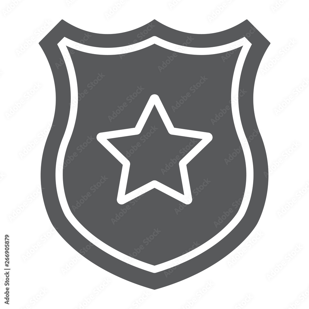 Police badge glyph icon, officer and law, shield with star sign, vector graphics, a solid pattern on a white background. Police badge glyph icon, officer and law, shield with star sign, vector graphics, a solid pattern on a white background.