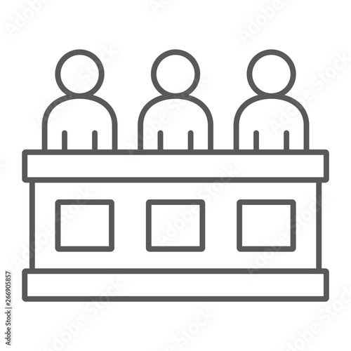 Jury thin line icon, court and law, tribunal sign, vector graphics, a linear pattern on a white background.