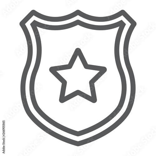 Police badge line icon, officer and law, shield with star sign, vector graphics, a linear pattern on a white background.