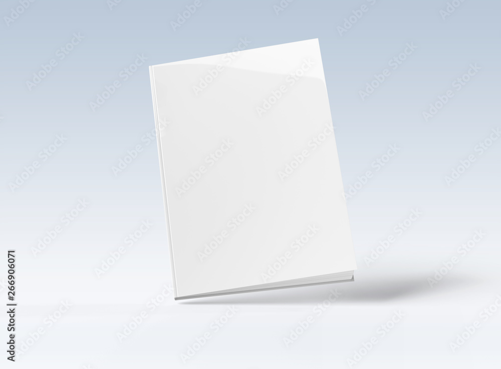 Blank hardcover book mockup floating on white 3D rendering Blank hardcover book mockup floating on white 3D rendering