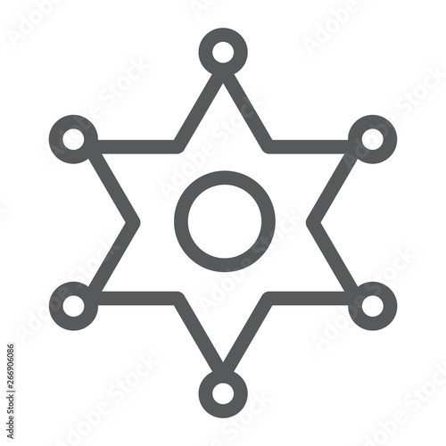 Sheriff badge line icon, law and officer, police badge sign, vector graphics, a linear pattern on a white background.