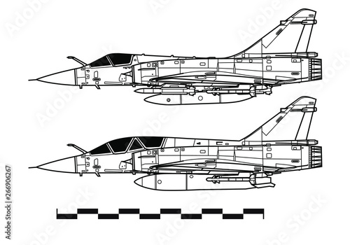 Dassault Mirage 2000. Outline vector drawing