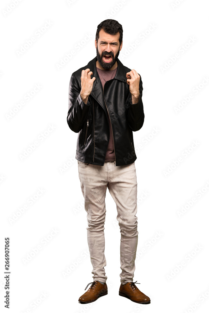 Handsome man with beard frustrated by a bad situation over isolated white background Handsome man with beard frustrated by a bad situation over isolated white background
