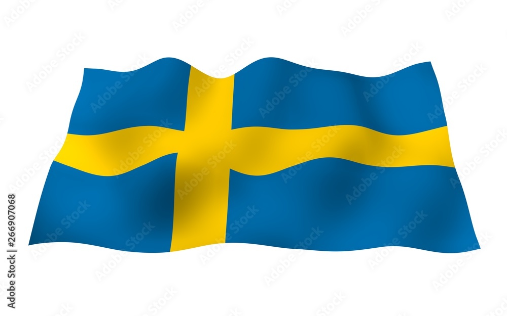 The flag of Sweden. Official state symbol of the Kingdom of Sweden. A blue field with a yellow Scandinavian cross that extends to the edges of the flag. 3d illustration The flag of Sweden. Official state symbol of the Kingdom of Sweden. A blue field with a yellow Scandinavian cross that extends to the edges of the flag. 3d illustration