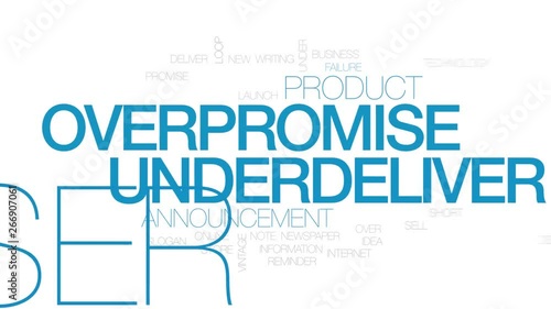 Overpromise underdeliver animated word cloud. Kinetic typography. photo