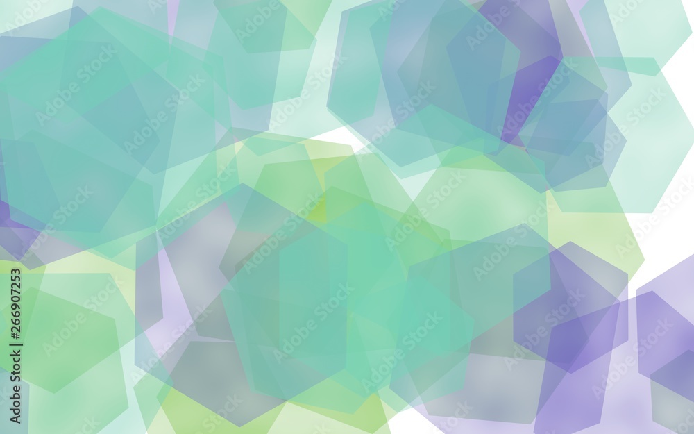 Fototapeta premium Multicolored translucent hexagons on white background. Blue tones. 3D illustration