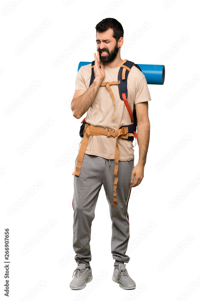 Hiker man with toothache over isolated white background Hiker man with toothache over isolated white background