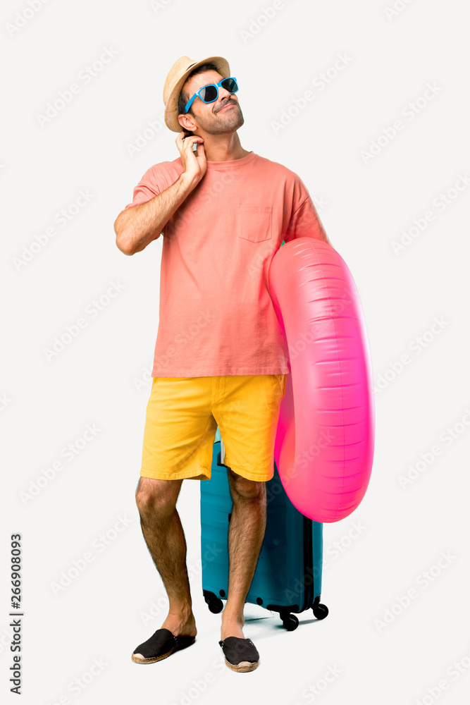 Full body of Man with hat and sunglasses on his summer vacation Full body of Man with hat and sunglasses on his summer vacation