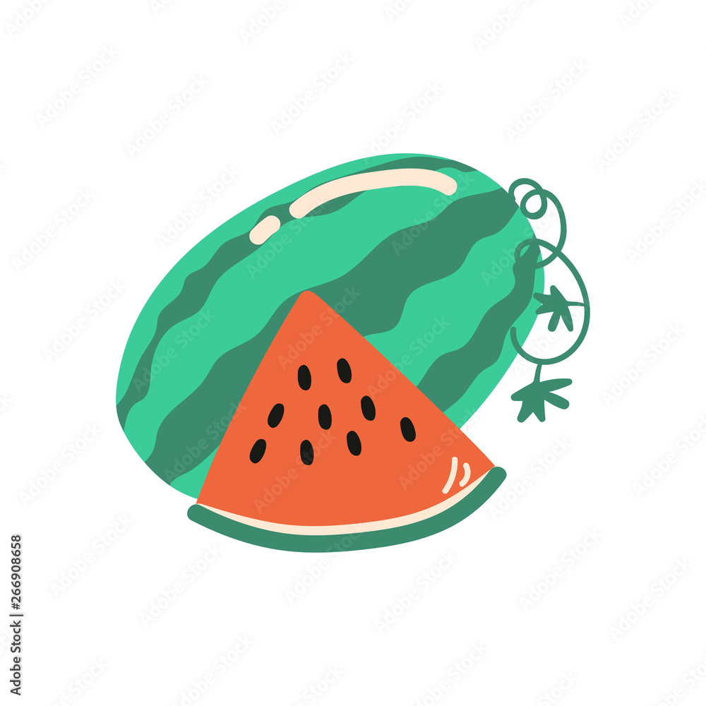 Ripe Watermelon, Summer Time Symbol Vector Illustration Ripe Watermelon, Summer Time Symbol Vector Illustration