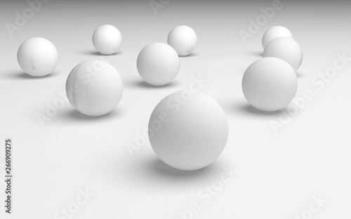 White abstract background. Set of white balls isolated on white backdrop. © Plastic man