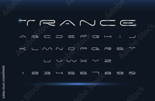 Modern font. Futuristic vector alphabet. Wide letters.