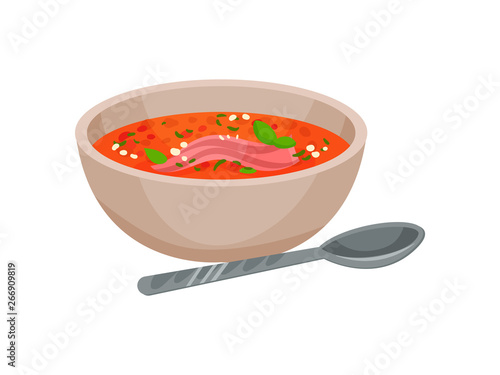 Traditional Spanish tomato soup gazpacho. Vector illustration on white background.