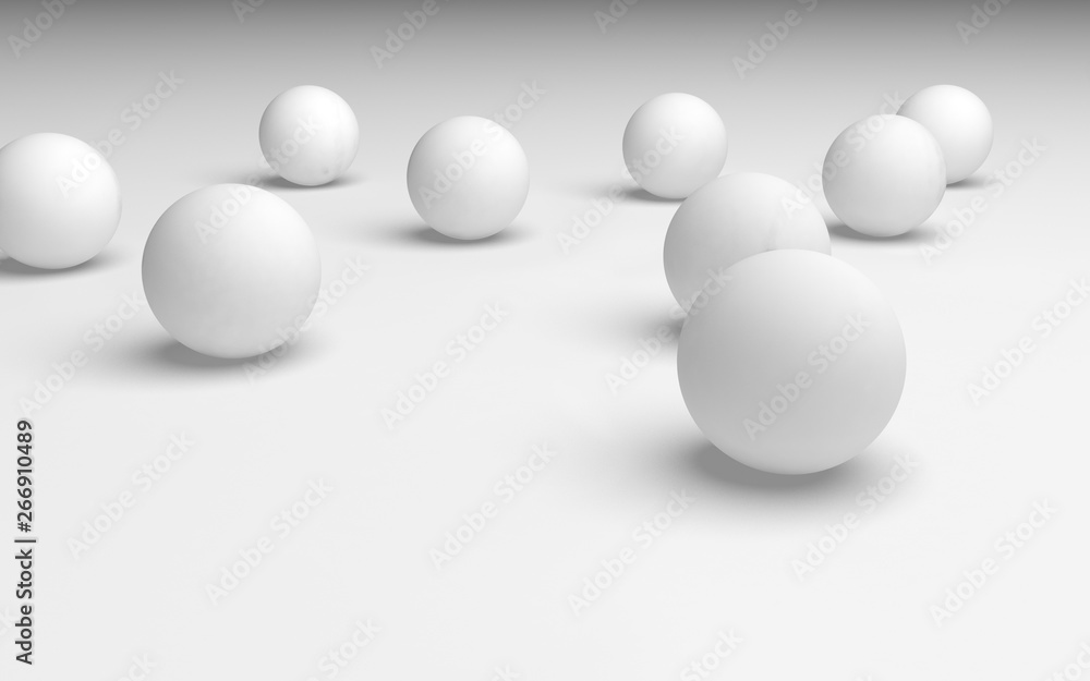 White abstract background. Set of white balls isolated on white backdrop. White abstract background. Set of white balls isolated on white backdrop.