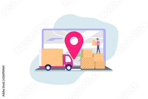 Online delivery service concept, online order tracking, vector illustration concept for web landing page template, banner, flyer and presentation.