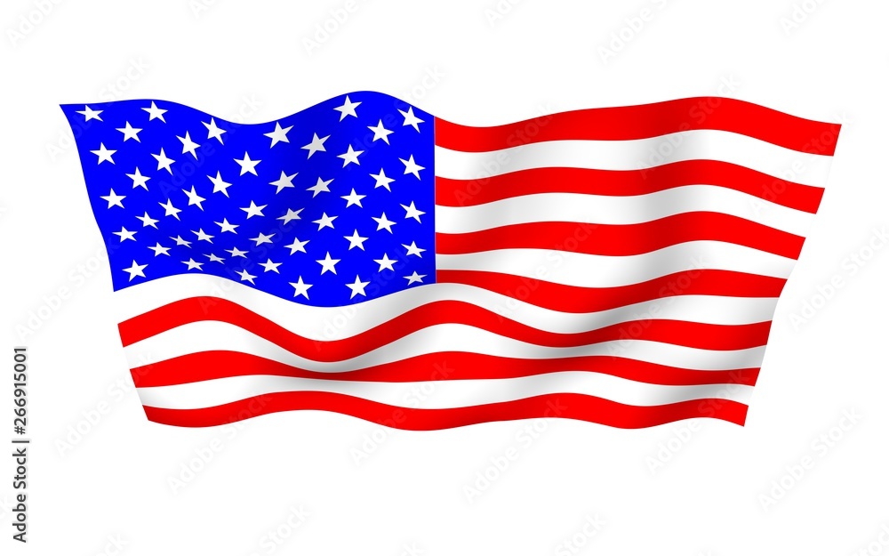 Waving flag of the United States of America. Stars and Stripes. State symbol of the USA. 3D illustration Waving flag of the United States of America. Stars and Stripes. State symbol of the USA. 3D illustration