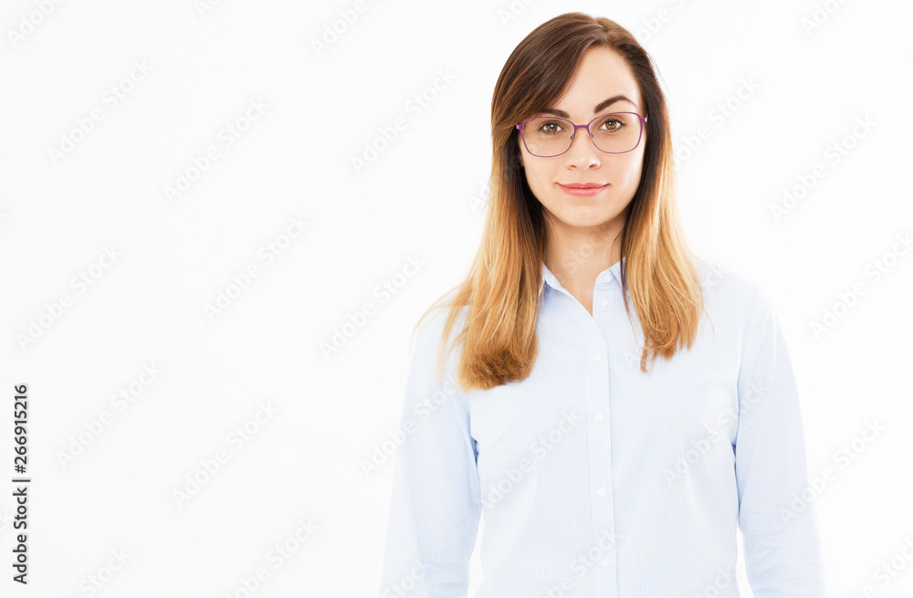Portrait of young beautiful woman wearing glasses against white background Portrait of young beautiful woman wearing glasses against white background