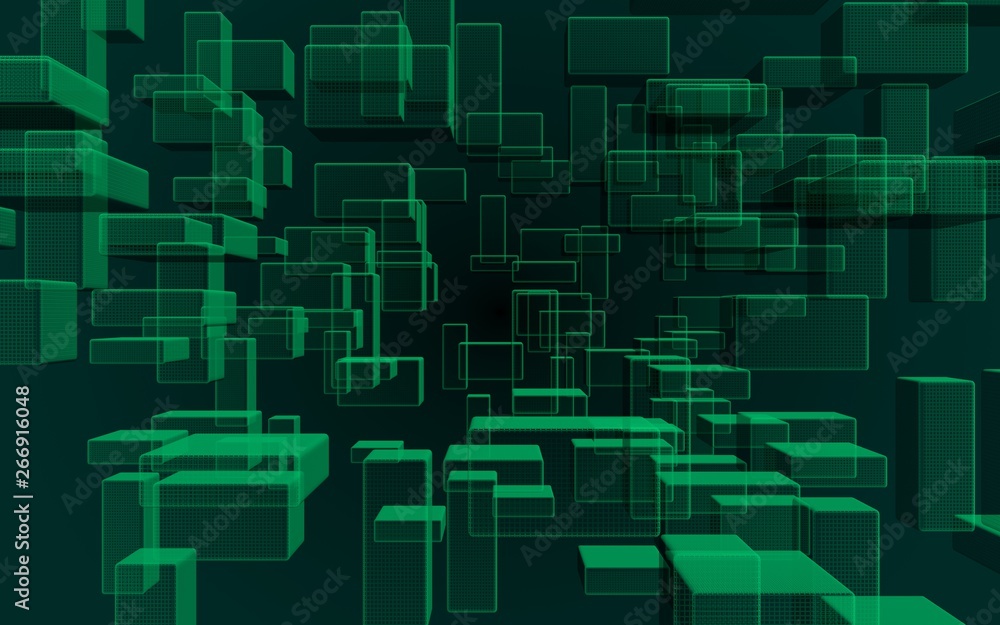 Green and dark abstract digital and technology background. The pattern with repeating rectangles. 3D illustration Green and dark abstract digital and technology background. The pattern with repeating rectangles. 3D illustration