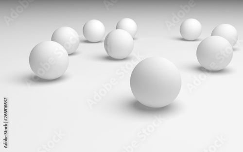 White abstract background. Set of white balls isolated on white backdrop.
