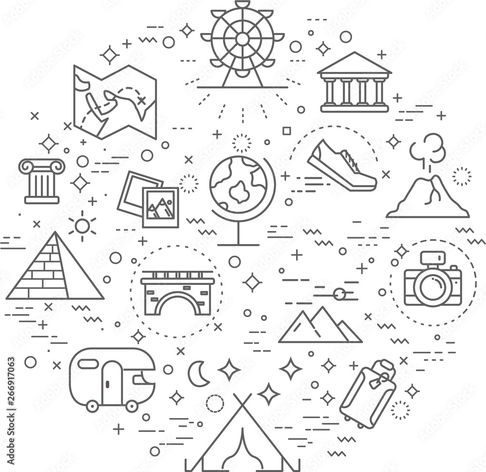 Simple Set of travel and camping Related Vector Line Illustration ...
