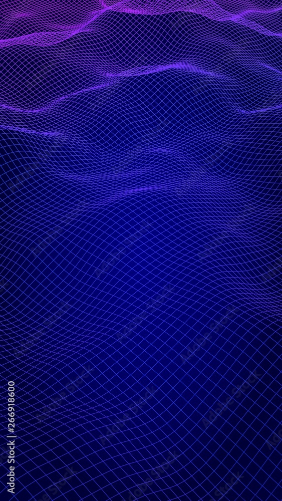 Abstract landscape on blue background. Cyberspace grid. hi tech network. 3D illustration Abstract landscape on blue background. Cyberspace grid. hi tech network. 3D illustration