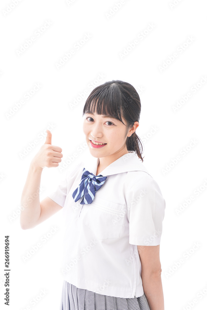 グッドサインをする女子学生 グッドサインをする女子学生