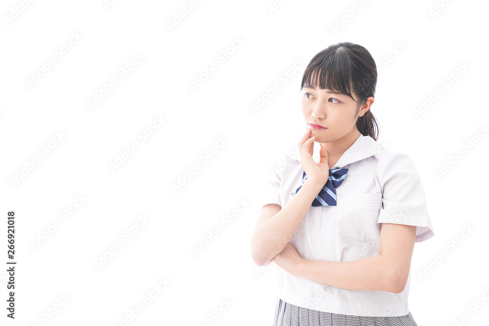 考える女子学生 考える女子学生