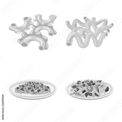 Vector design of pasta and carbohydrate sign. Set of pasta and macaroni stock symbol for web.