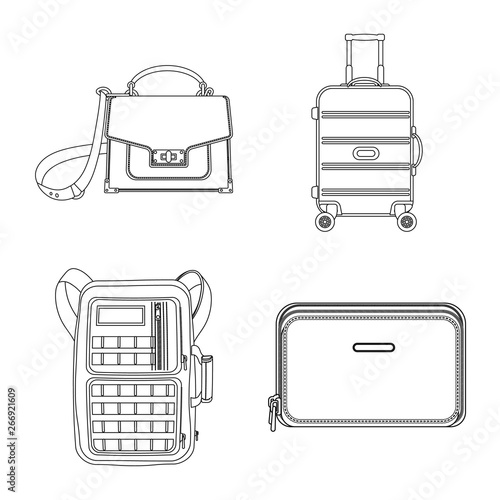 Vector design of suitcase and baggage symbol. Set of suitcase and journey stock vector illustration.