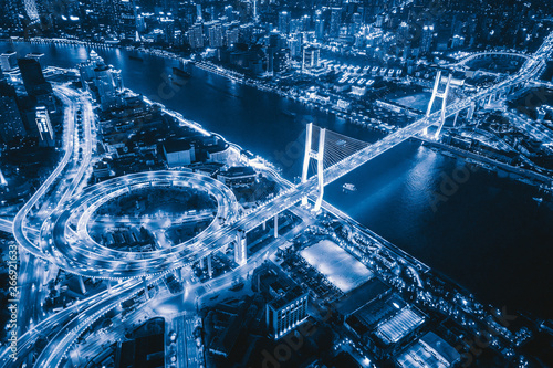 Photography Aerial view of Nanpu Bridge, Shanghai Downtown, China