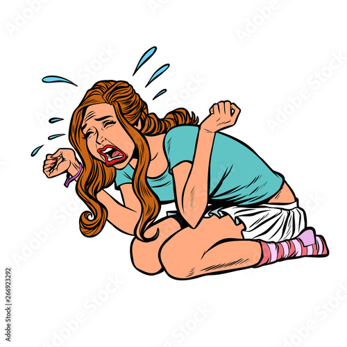 young beautiful girl crying hysteria panic stress