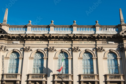 Politecnico di Milano official writing on the facade of the historic building