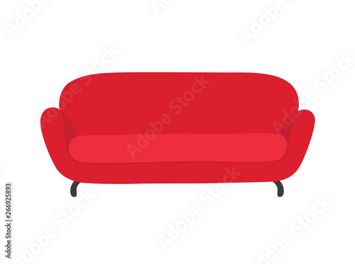 Sofa and couch red colorful cartoon illustration vector. Comfortable lounge for interior design isolated on white background.