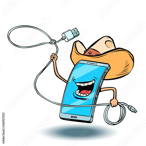 smartphone cowboy character