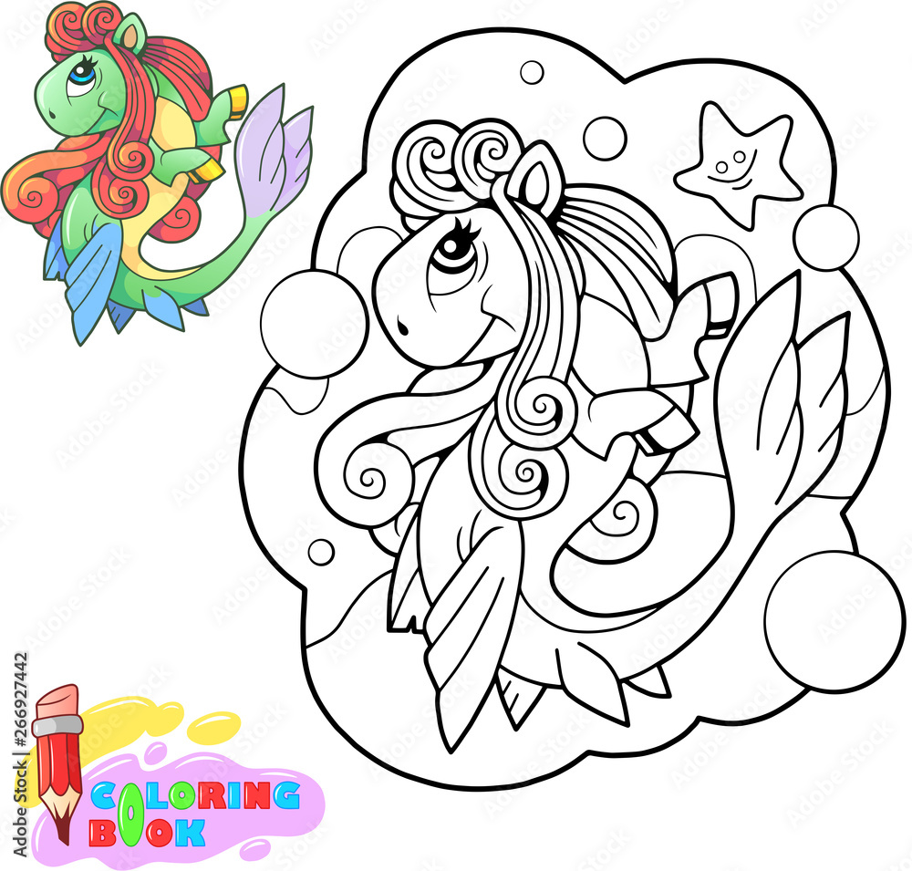 Obraz premium Cartoon cute pony mermaid, funny illustration design