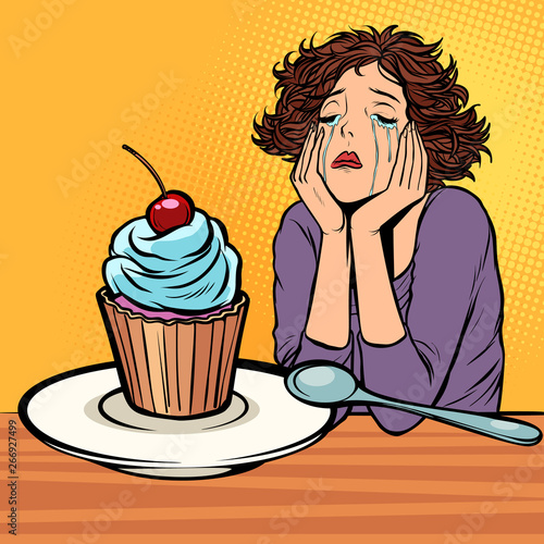 lonely unhappy woman. cupcake dessert