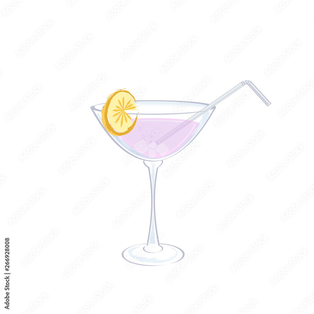 An isolated glass with a cocktail on a white background