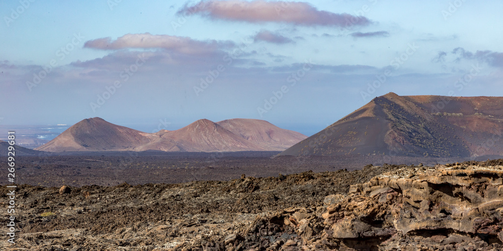 Volcanic landscape at Timanfaya national park, at Lanzarote island. Canary islands. Spain.