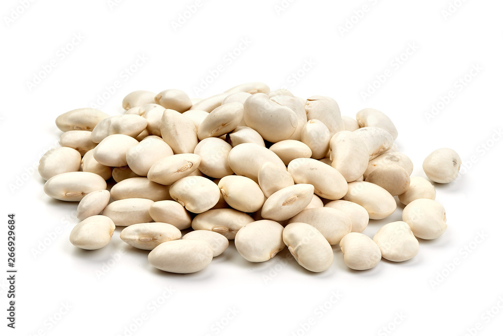 White dry beans, close-up, isolated on white background White dry beans, close-up, isolated on white background