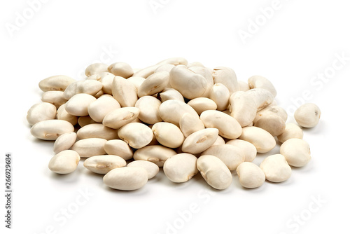 White dry beans, close-up, isolated on white background