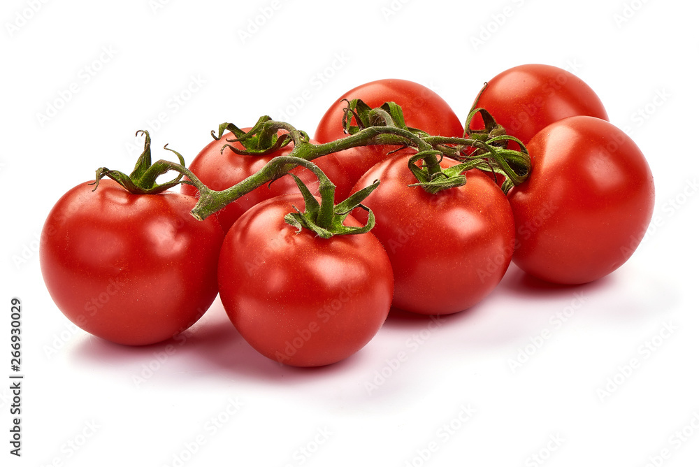 Fresh Cherry tomatoes on branch, close-up, isolated on white background Fresh Cherry tomatoes on branch, close-up, isolated on white background