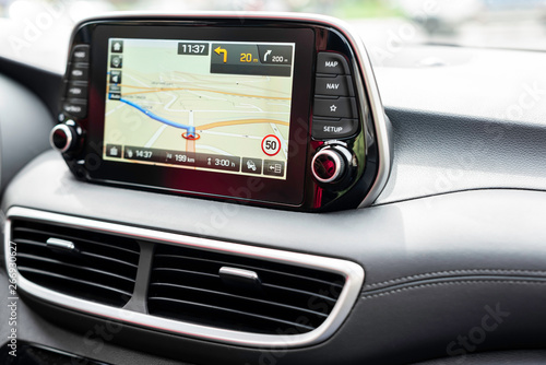 Vehicle modern navigation system close up
